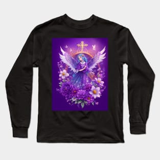 Purple Angel Under Gold Cross Long Sleeve T-Shirt